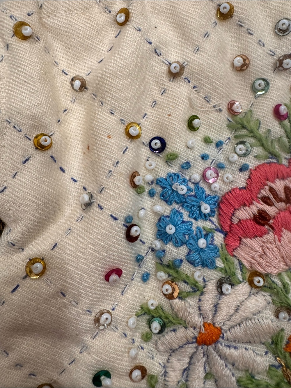 Vintage 1950s 60s Hand Embroidered Floral Sequin Beaded Evening Purse - Picture 9 of 11